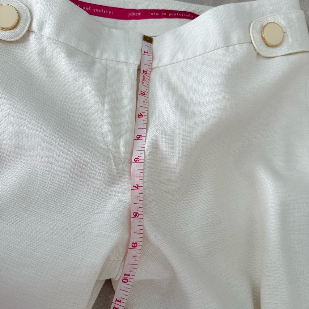 J. Crew Cream Linen Blend Trousers | Button Waist Detail | Favorite Fit - Picture 10 of 13